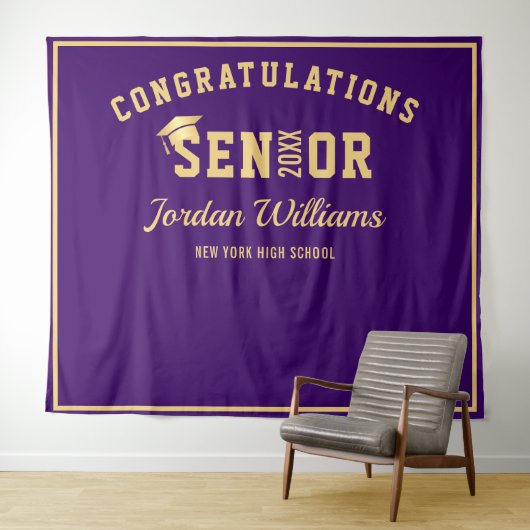 Tenture Arrivée moderne Gold Purple Graduation Photo Booth (En situation (horizontale))