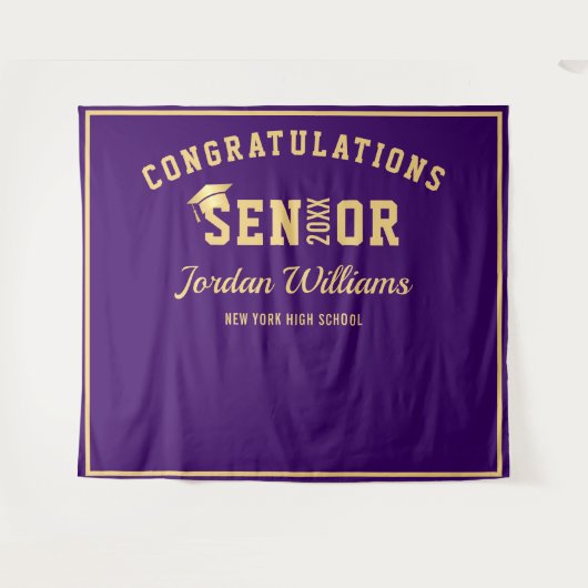 Tenture Arrivée moderne Gold Purple Graduation Photo Booth (Devant (Horizontal))