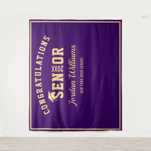 Tenture Arrivée moderne Gold Purple Graduation Photo Booth (Devant)