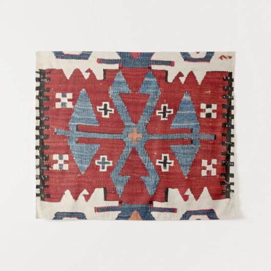 Tenture Arrow en Diamant Bleu Konya II 19e siècle Authenti (Devant (Horizontal))