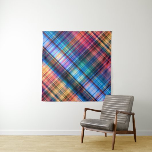 Tenture art abstract geometric diagonal pattern rainbow ba (En situation (horizontale))
