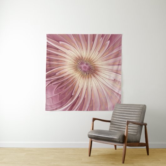 Tenture Art Abstrait Fractal Fleur & Tons de Bourgogne (En situation (horizontale))