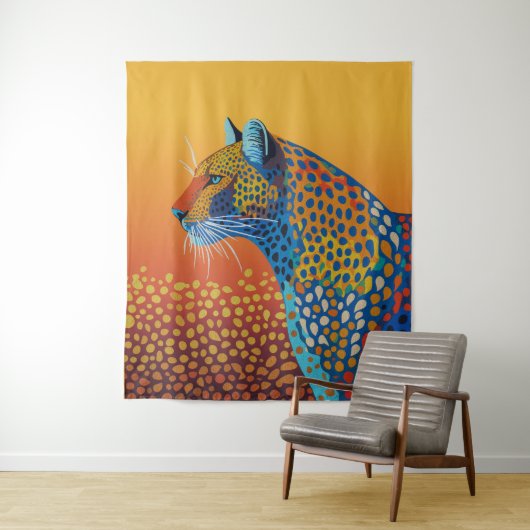 Tenture Art Abstrait Léopard Vibrant (En situation)