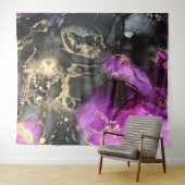 Tenture Art abstrait noir or violet unique (En situation (horizontale))