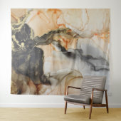 Tenture Art abstrait noir pêche orange gris or (En situation (horizontale))