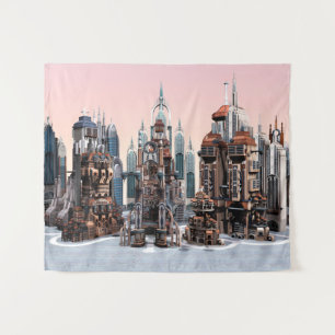 Tenture Art de la skyline de ville futuriste pastel fantas