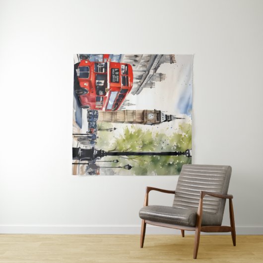 Tenture Art de l'aquarelle à Londres (En situation (horizontale))