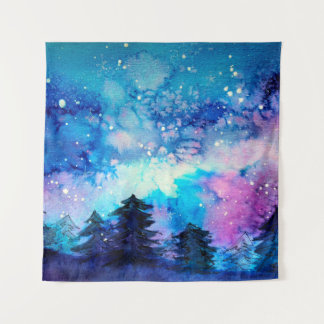 Tenture Art de l'espace à l'aquarelle avec ciel nocturne e