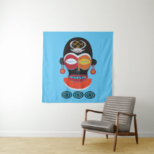 Tenture Art de visage de tatouage tribal africain abstrait