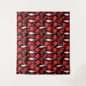 Tenture ART DÉCO FLEURS NOIR ROUGE,PERROQUETS BLANCS Flora (Devant)