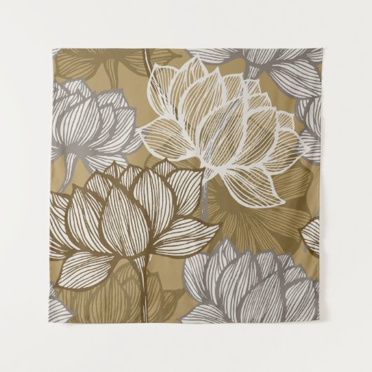 Tenture Art deco flower pattern. Flower gold line art. flo (Devant)