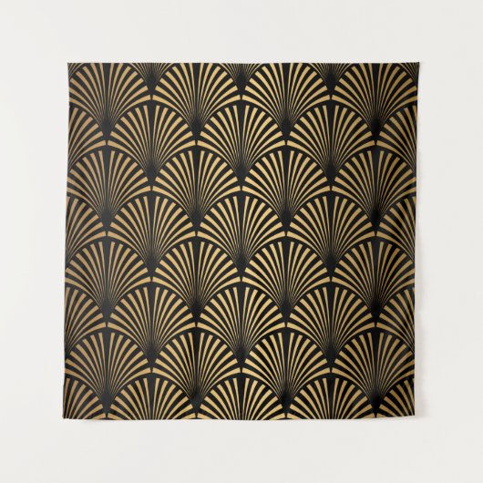 Tenture Art Deco Pattern. Seamless black and gold backgrou (Devant)