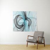 Tenture Art fractal moderne gris anthracite abstrait bleu (En situation (horizontale))