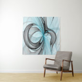 Tenture Art fractal moderne gris anthracite abstrait bleu (En situation (horizontale))