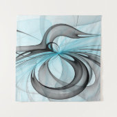 Tenture Art fractal moderne gris anthracite abstrait bleu (Devant)