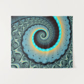 Tenture Art fractal spirale abstrait bleu turquoise orange (Devant (Horizontal))