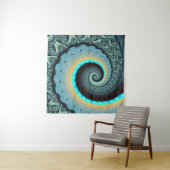 Tenture Art fractal spirale abstrait bleu turquoise orange (En situation (horizontale))