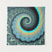 Tenture Art fractal spirale abstrait bleu turquoise orange (Devant)