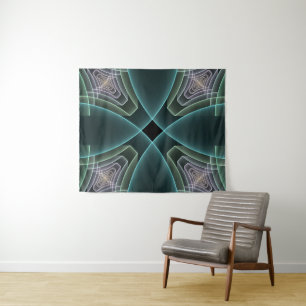 Tenture Art graphique fractal géométrique sarcelle moderne