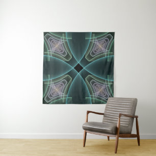 Tenture Art graphique géométrique fractal sarcelle moderne
