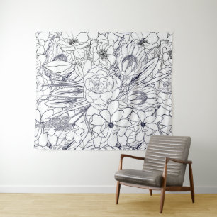 Tenture Art Moderne Ligne Main Tirée Floral Girly Design