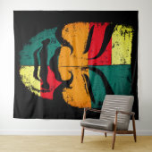Tenture Art mural de masque tribal abstrait – Distressed c (En situation (horizontale))