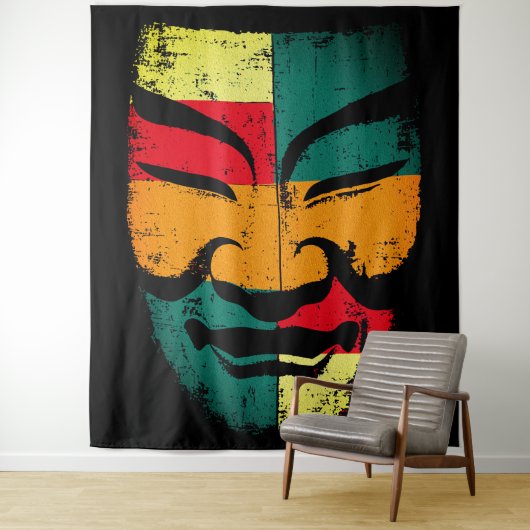 Tenture Art mural de masque tribal abstrait – Distressed c (En situation)