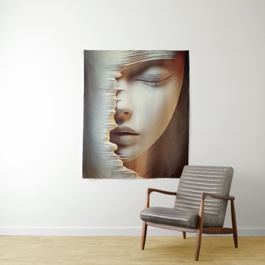Tenture Art mural du visage féminin abstrait – Texturé mod (En situation)