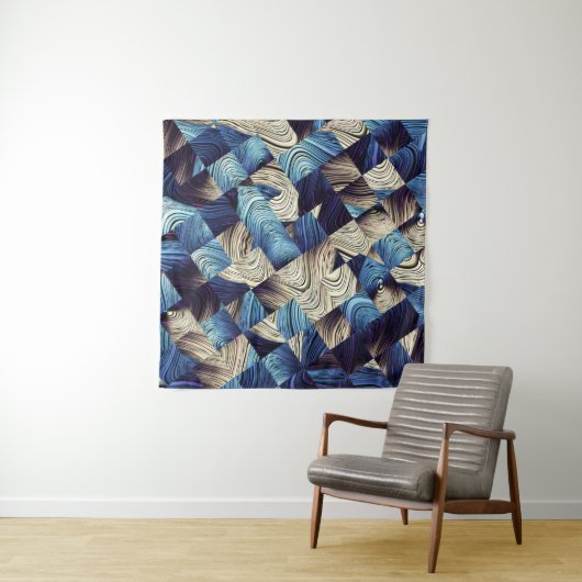 Tenture Art numérique Bleu Carrés Abstraits (En situation (horizontale))