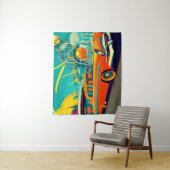 Tenture Art Orange Rétro Futuriste Du Milieu (En situation)