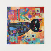 Tenture Art populaire de chat noir (Devant (Horizontal))