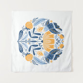 Tenture Art populaire ornement rond avec oiseaux, roses et (Devant (Horizontal))