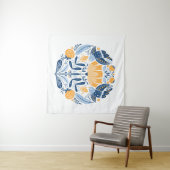 Tenture Art populaire ornement rond avec oiseaux, roses et (En situation (horizontale))