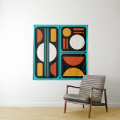 Tenture Art rétro Abstrait géométrique Turquoise Orange (En situation)