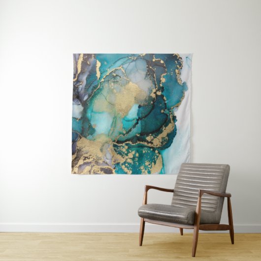 Tenture Artabstracte turquoise d'alcool d'alcool noir, art (En situation (horizontale))