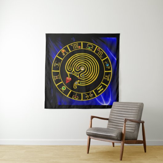 Tenture ASTRAL LABYRINTH GOLD ZODIAC CHART Astrologie (En situation (horizontale))