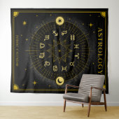 Tenture Astrologie Calendrier Zodiac - Noir (En situation (horizontale))