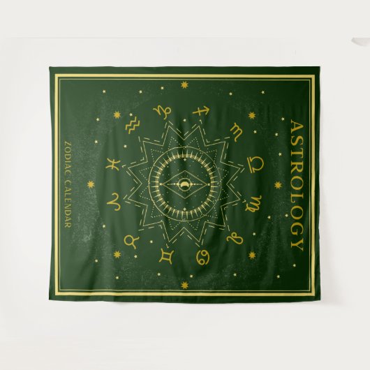 Tenture Astrologie Calendrier Zodiac - Vert (Devant (Horizontal))