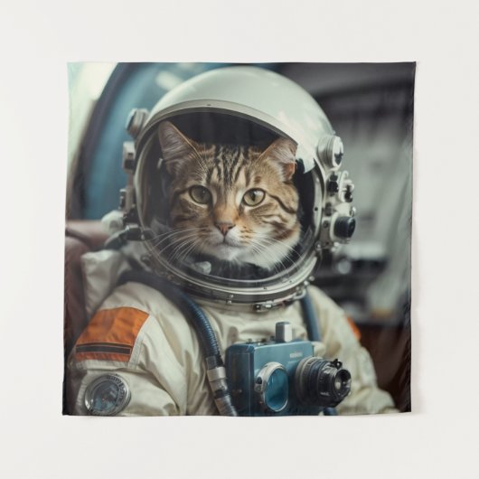 Tenture Astronaute de chat gris dans l'espace (Devant)
