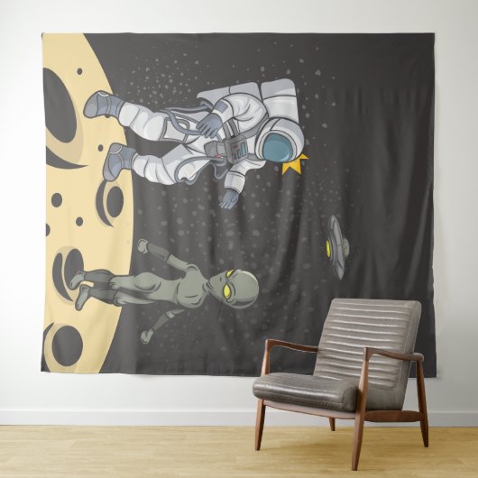 Tenture Astronaute et alien (En situation (horizontale))