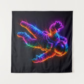 Tenture Astronaute Néon Vibrant Flottant dans l'Espace Mur (Devant (Horizontal))