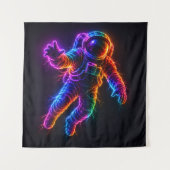 Tenture Astronaute Néon Vibrant Flottant dans l'Espace Mur (Devant)