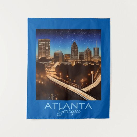 Tenture Atlanta Georgia Skyline Bleu et Gold Soirée (Devant)