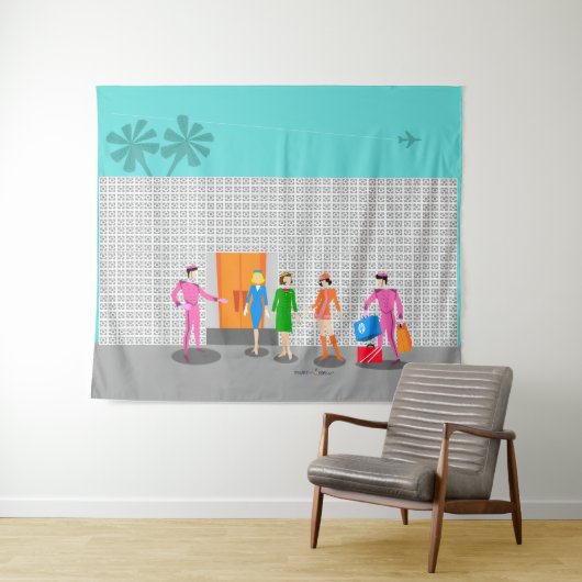 Tenture Atomique Palm Springs Stewardess Party Tapestry (En situation (horizontale))