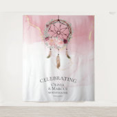 Tenture Attrape-rêve à l'aquarelle Écarlate Rose Bohème (Devant)