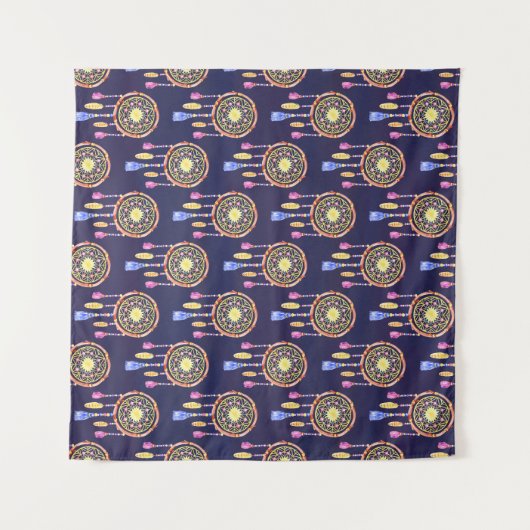 Tenture Attrape-rêves Plumes Texture sans couture à l'aqua (Devant (Horizontal))