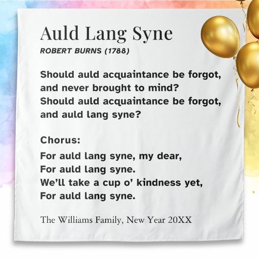 Tenture Auld Lang Syne Words for New Year - Personalized