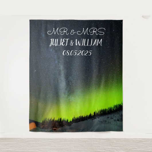 Tenture Aurora Script Mr & Mrs Mariage Bannière de fond (Devant)