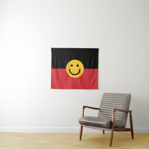 Tenture Australian Aboriginal flag with Smile face
