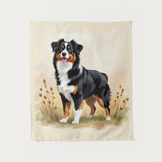 Tenture Australian Shepherd Black Tricolor Aussie Dog (Devant)